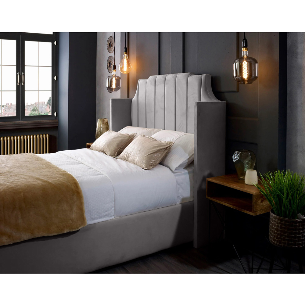 Eleganza Home Nelly Super King Size Silver Plush Velvet Bed Frame with Winged Headboard Image 2