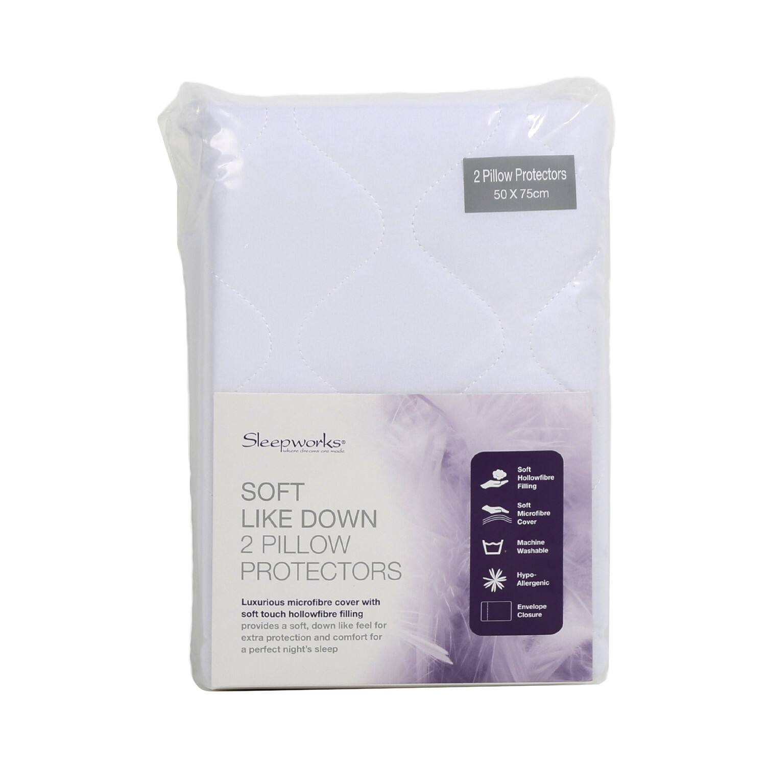 Sleepworks Soft Like Down White Pillow Protector 50 x 75cm 2 Pack Image