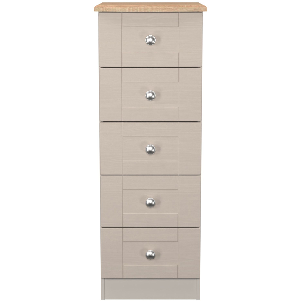 Crowndale Sussex 5 Drawer Kashmir Ash and Bardolino Oak Tall Bedside Cabinet Ready Assembled Image 2
