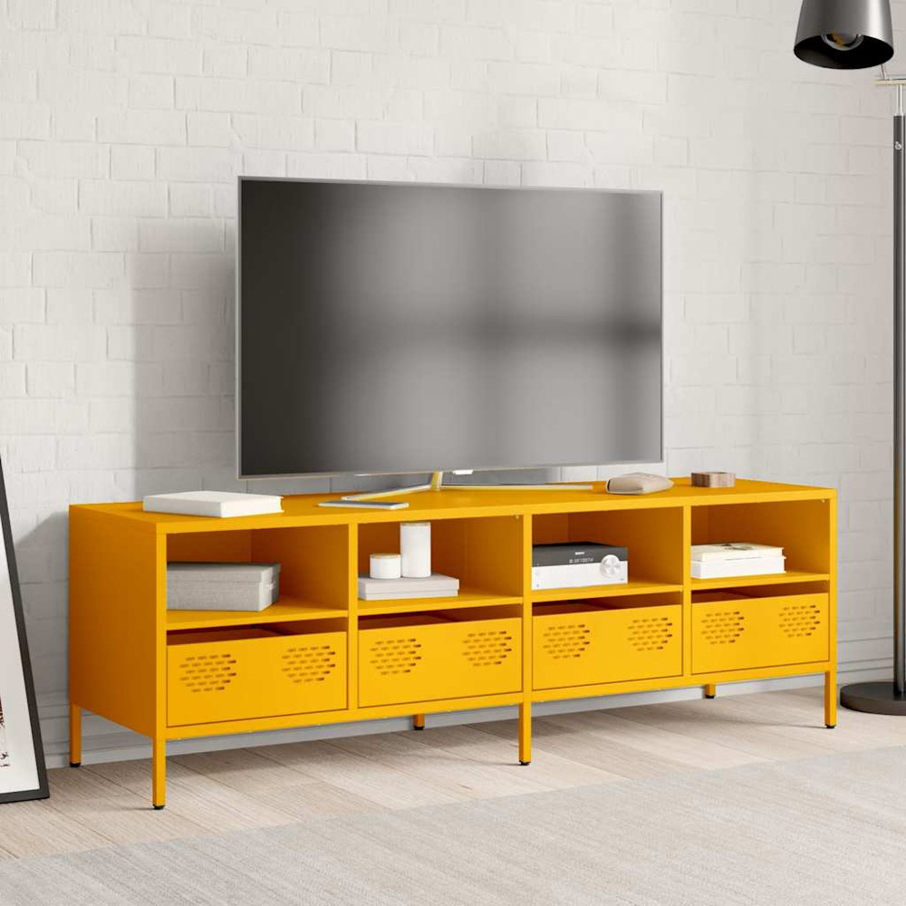 vidaXL 4 Drawer 4 Shelf Mustard Yellow Cold-Rolled Steel TV Cabinet Image 3