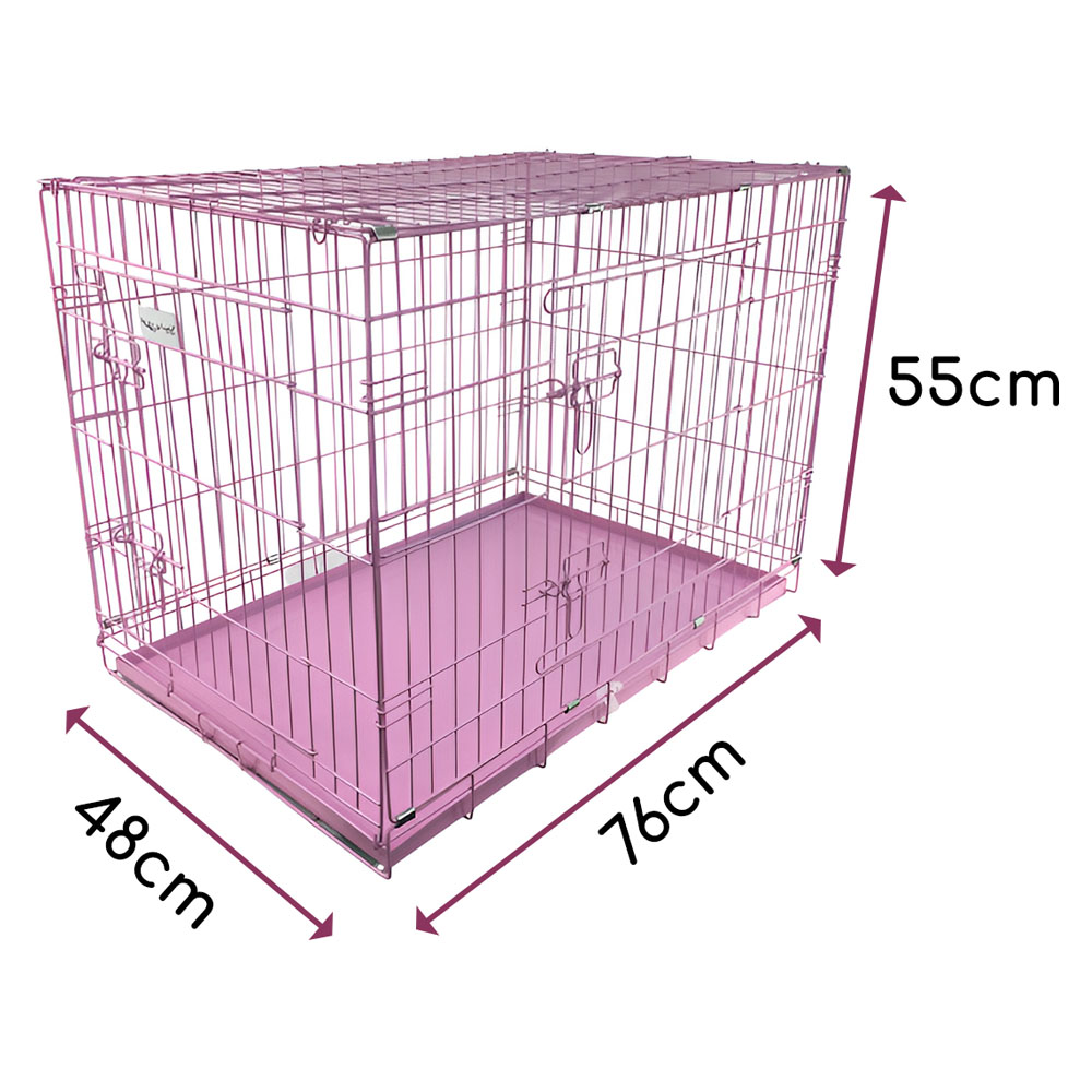 HugglePets Medium Pink Dog Cage with Metal Tray 76cm Image 5