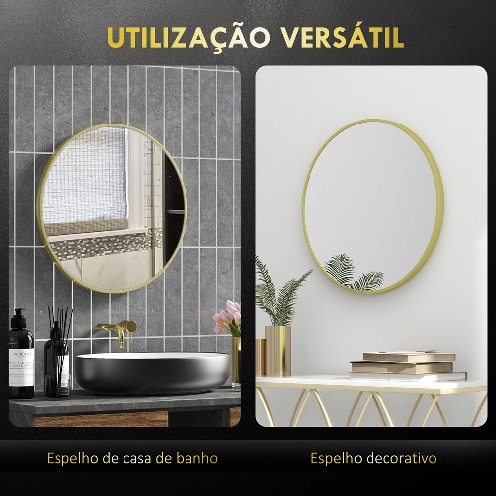 HOMCOM Gold Frame Wall Mounted Round Bathroom Mirror 60 x 60cm Image 4