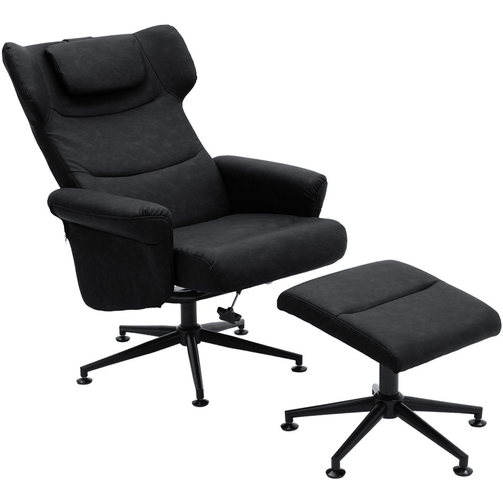 Living and Home Black Faux Leather Swivel Armchair with Footstool Image 2