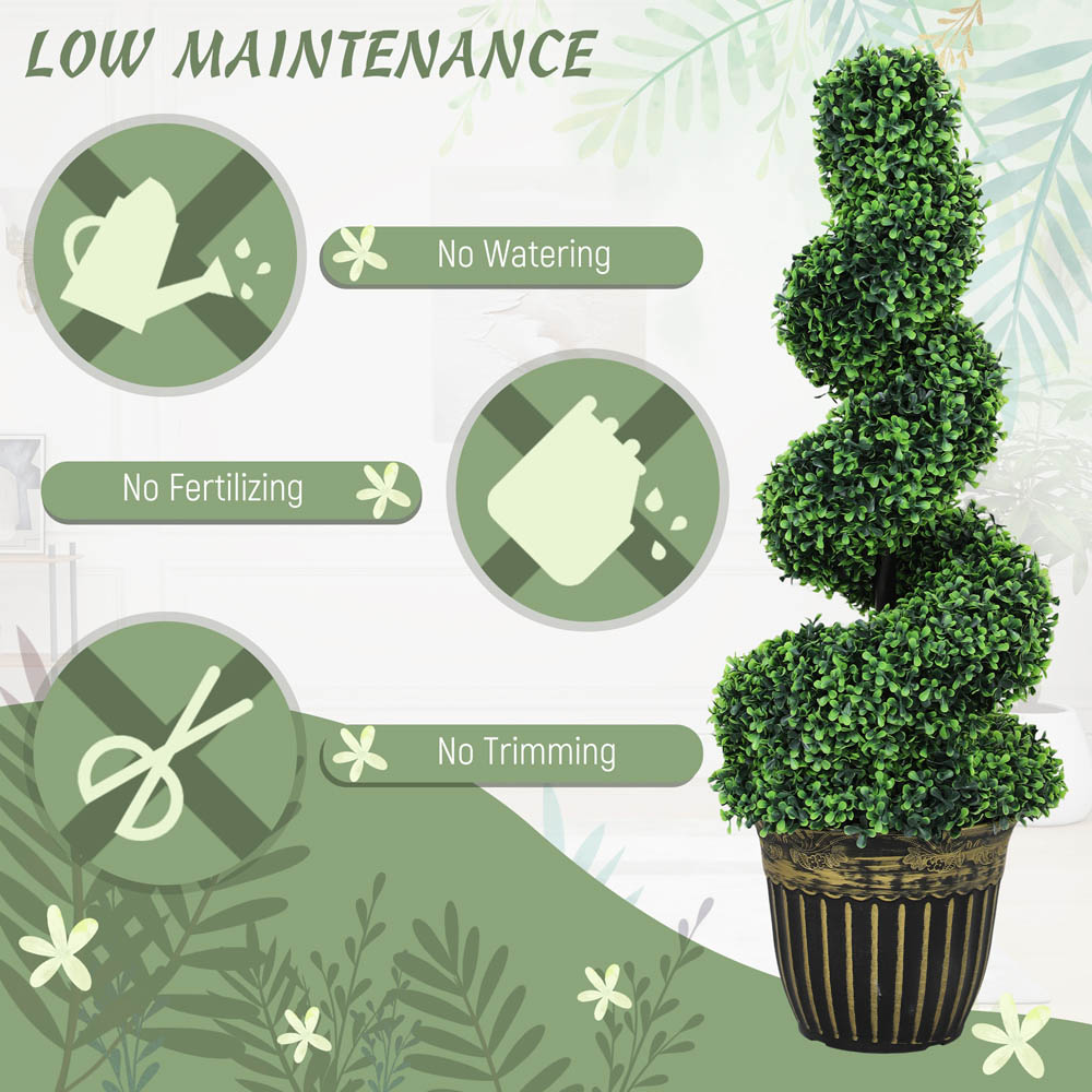 HOMCOM Set of 2 Potted Artificial Plants, Topiary Spiral Boxwood Trees, 90cm Image 4