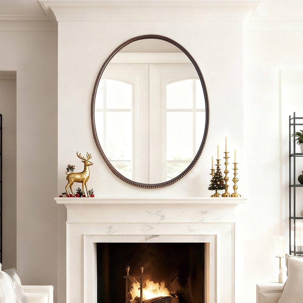 Oval Beaded Antique Gold Mirror Image 9