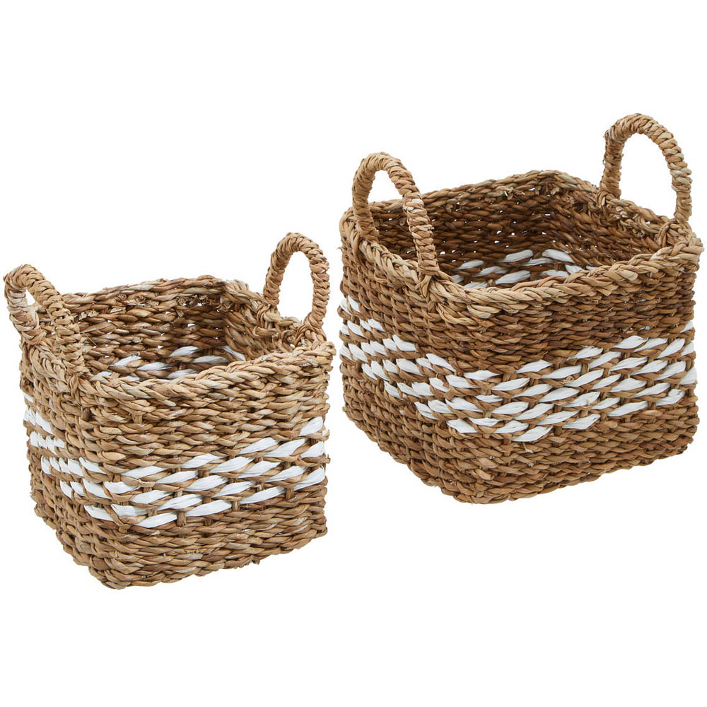 Premier Housewares Natural and Black Square Seagrass Basket Set of 2 Image 1