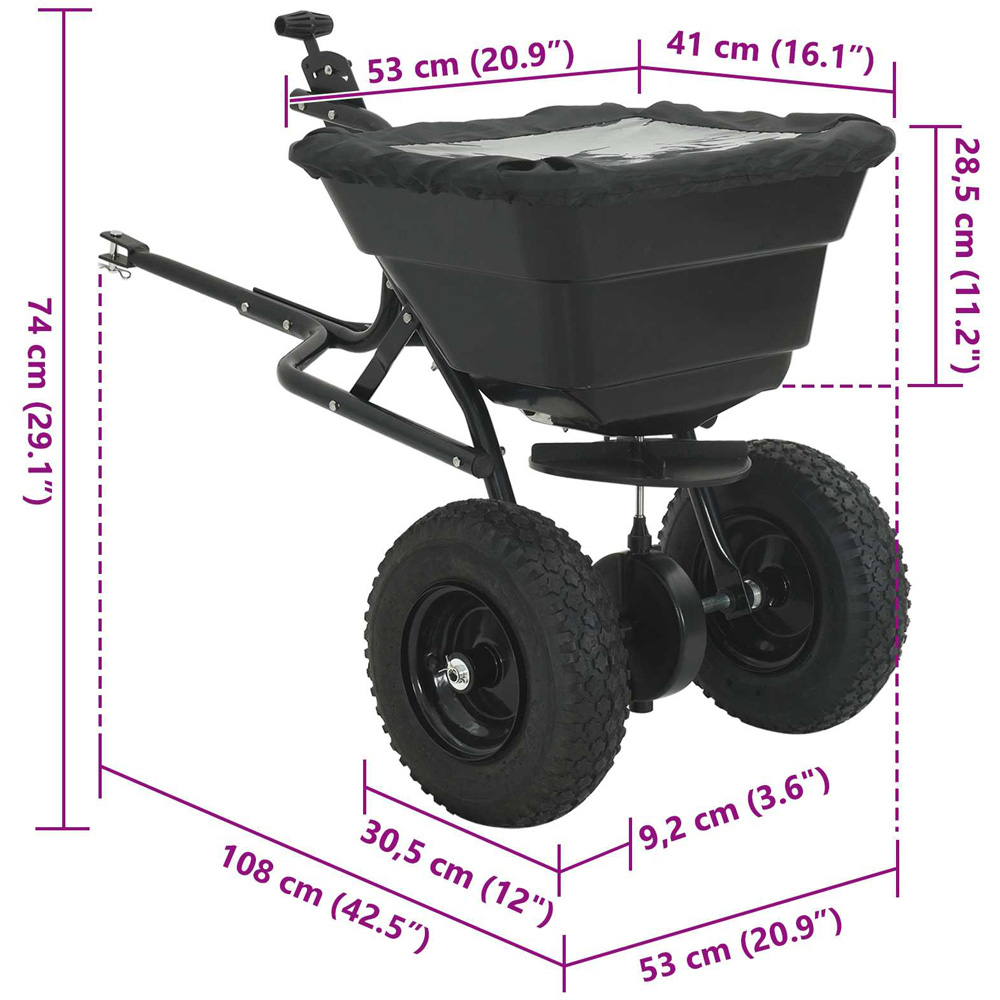 vidaXL Black Lawn Spreader 74 x 53 x 108cm Image 9