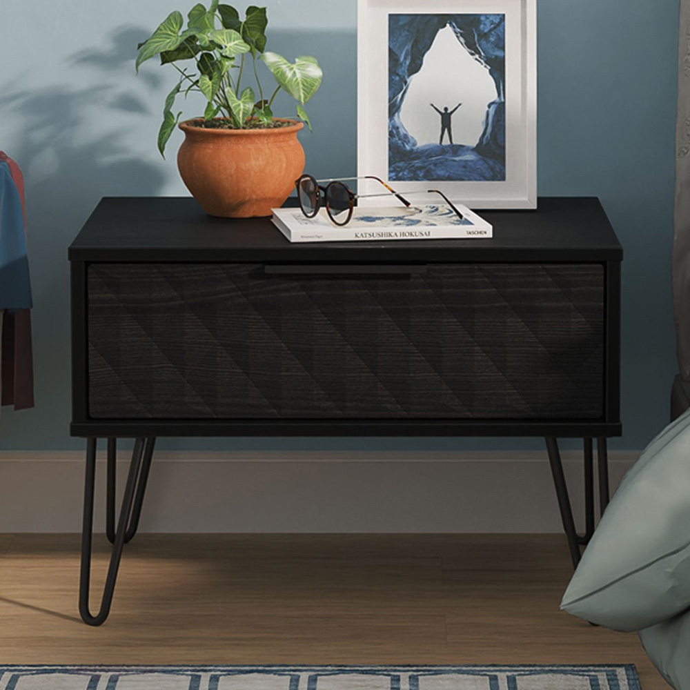 Crowndale Harlequin Single Drawer Black Ash Wide Side Table Ready Assembled Image 1