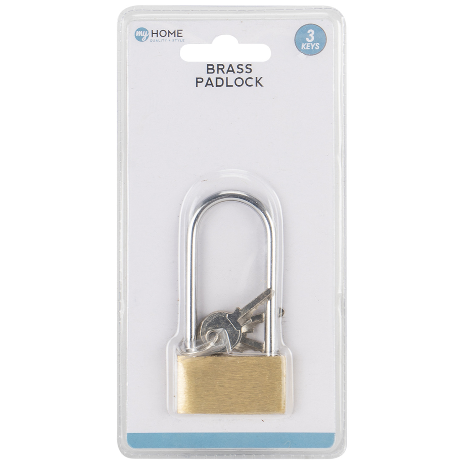 My Home 76mm Long Shackle Brass Padlock with 3 Keys Image