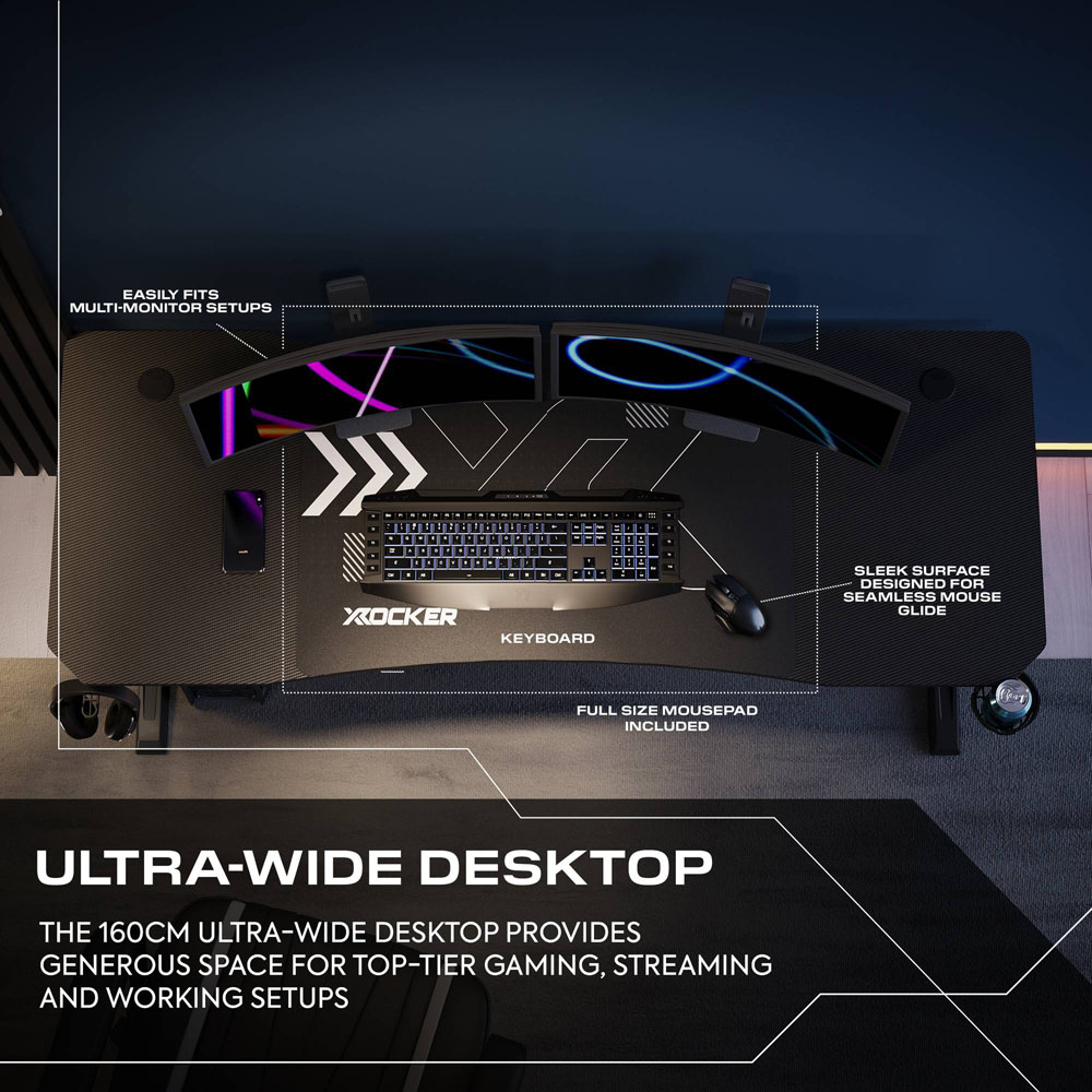 X Rocker Cougar XL Height Adjustable Gaming Desk with Mousepad Black Image 2