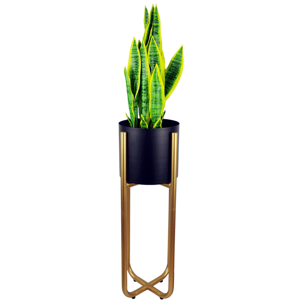 Botanik Leaf Design Gold Iridescent Rainbow Metal Planter Stand and Plant Pot Set Image 4