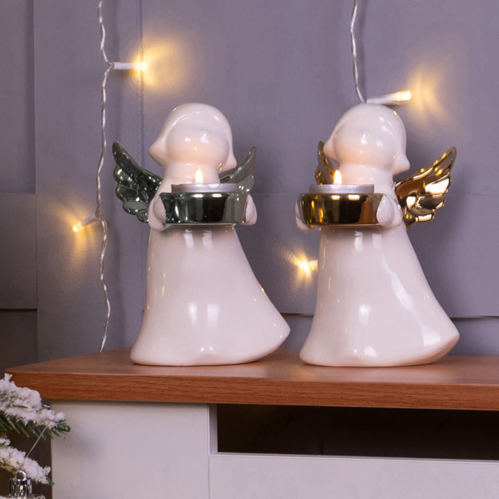 St Helens Gold Wings Ceramic Angel Tealight Holder Image 4
