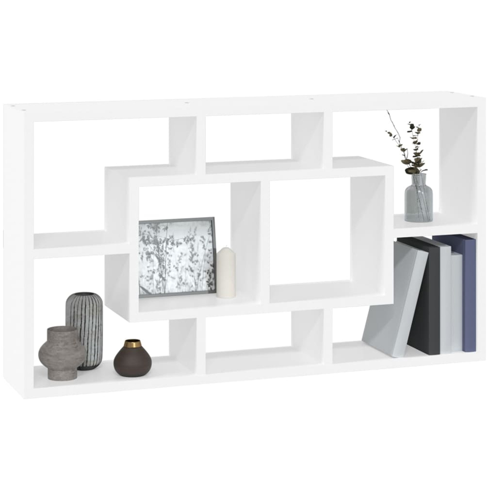 vidaXL 8 Shelf High Gloss White Floating Wall Shelf Image 2