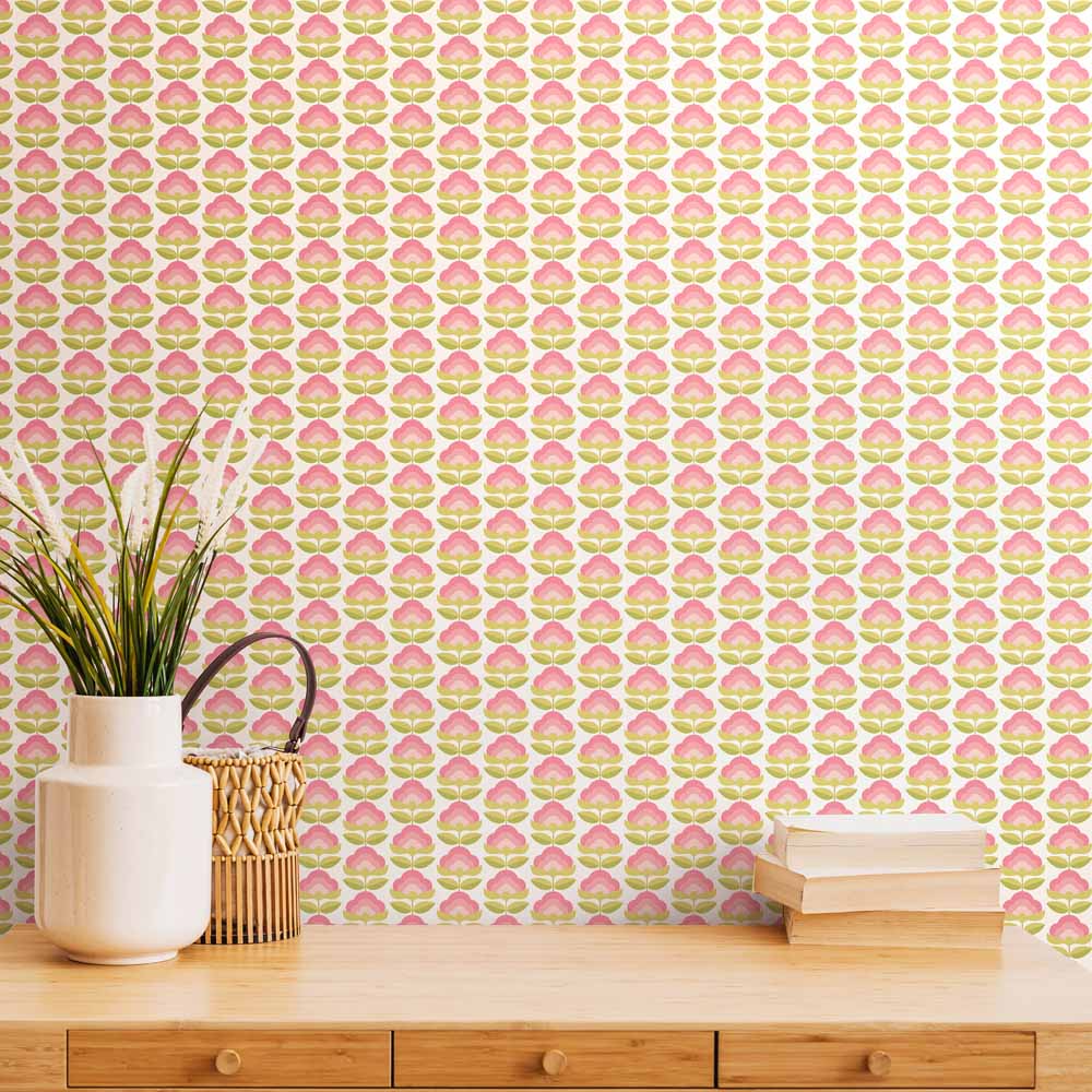 Hoopla Walls Retro Flower Rose and Apple Non Woven Wallpaper Image 2