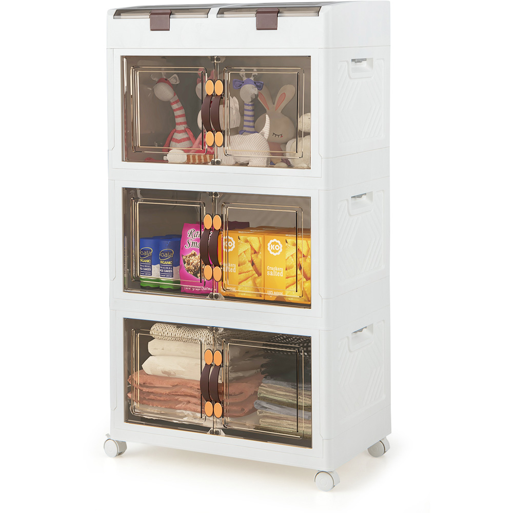 Costway 160L White Collapsible Storage Bins with Wheels Set of 3 Image 3