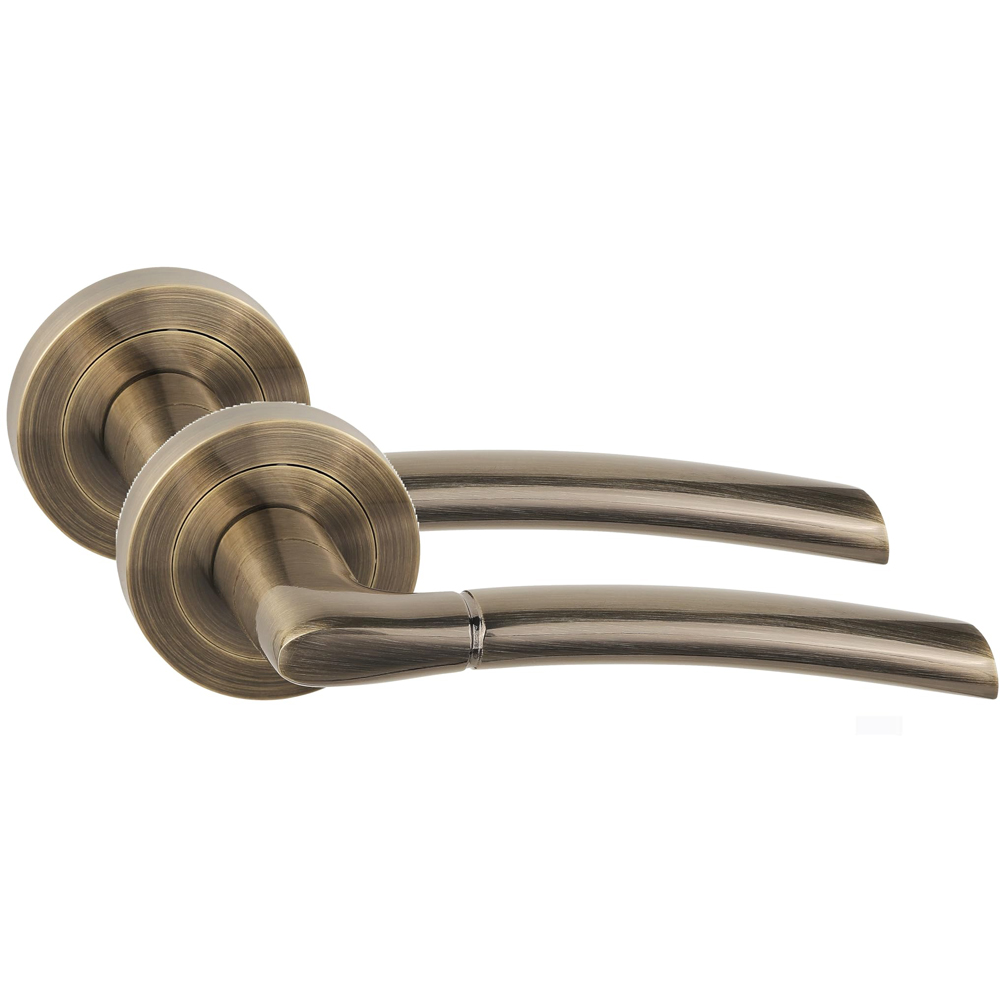 Golden Grace Indiana Antique Brass Door Handle Pair with Spindle and Fixing Image 1