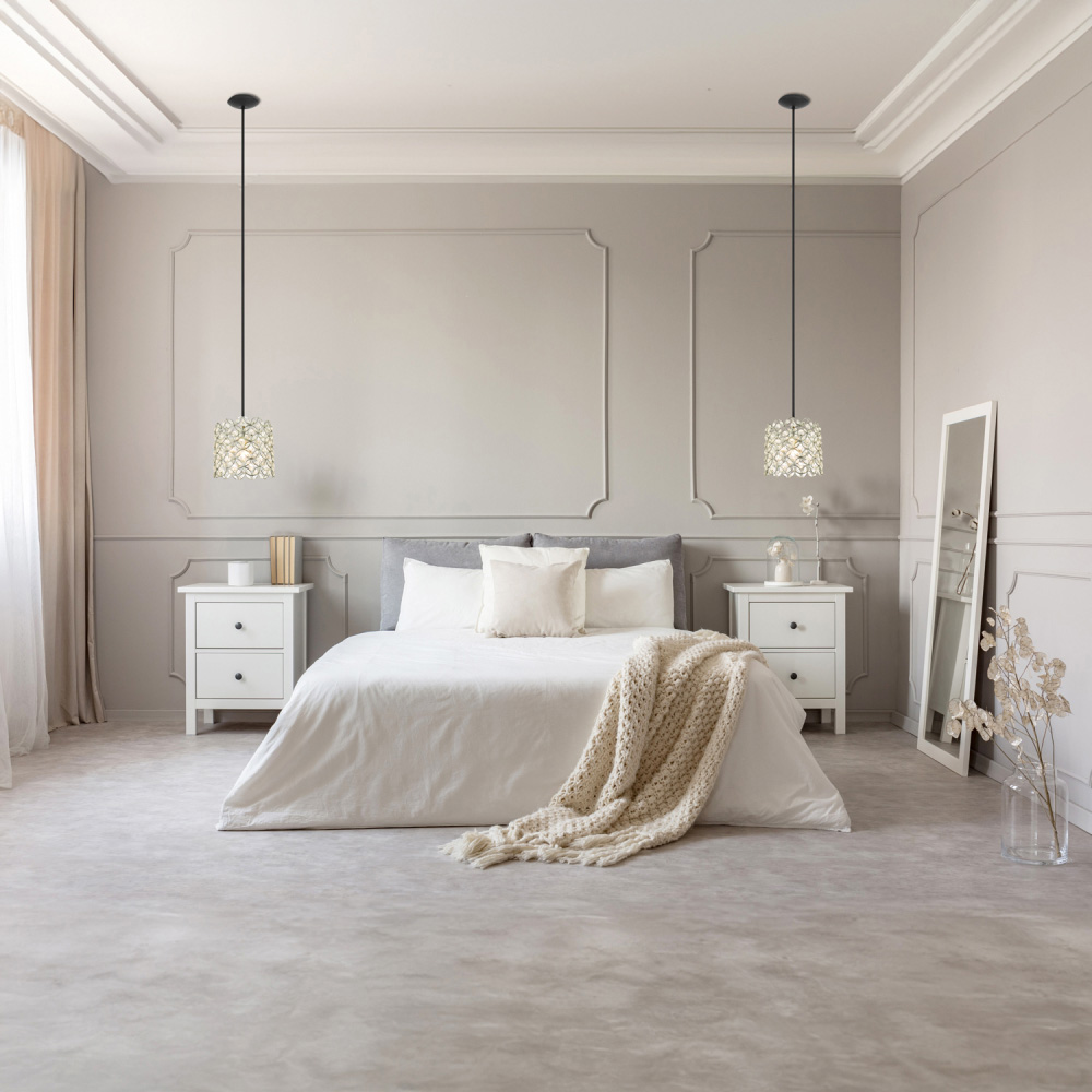 Happy Homewares Chrome Plated Drum Pendant Light Shade with Acrylic Bead Image 2