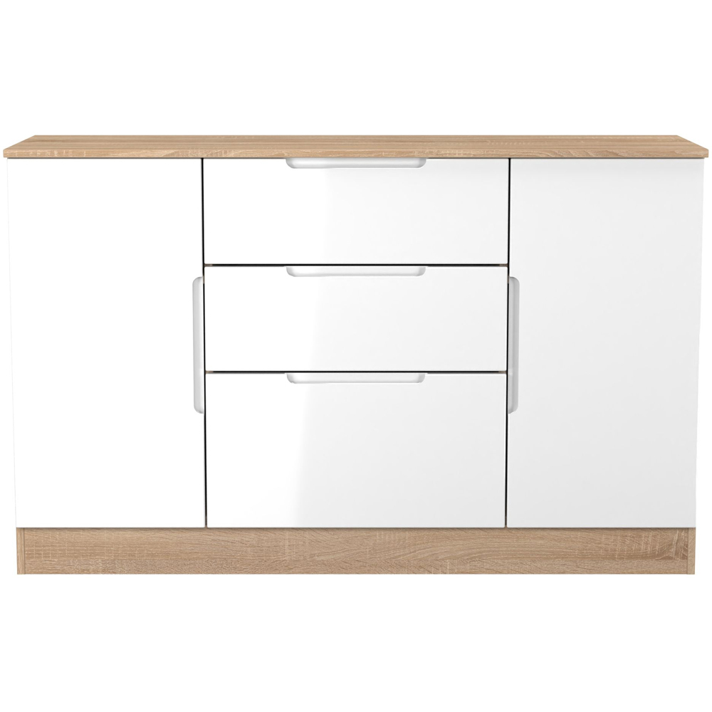 Crowndale Milan 2 Door 3 Drawer White Gloss and Bardolino Oak Sideboard Ready Assembled Image 2