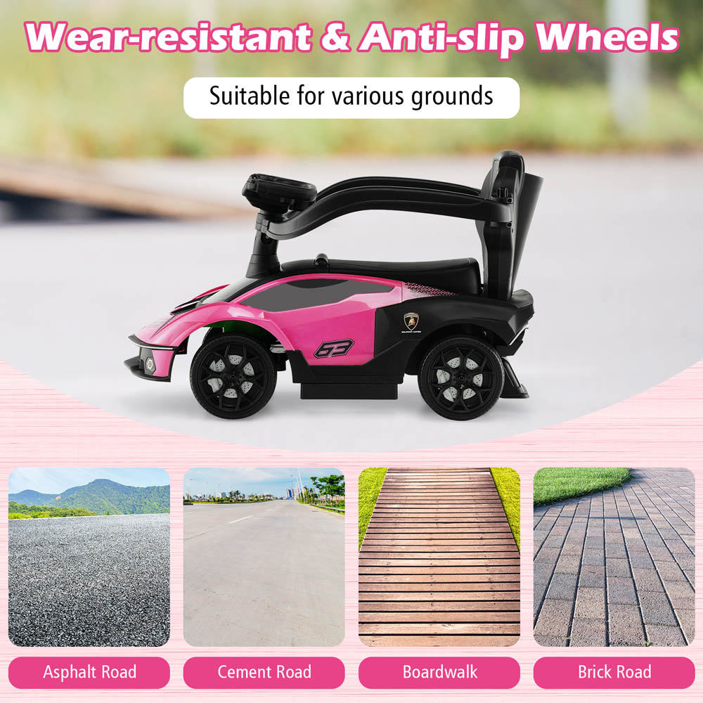 Costway Kids Pink Licensed Lamborghini Ride On Push Car with Removable Guardrails and Handle Image 6