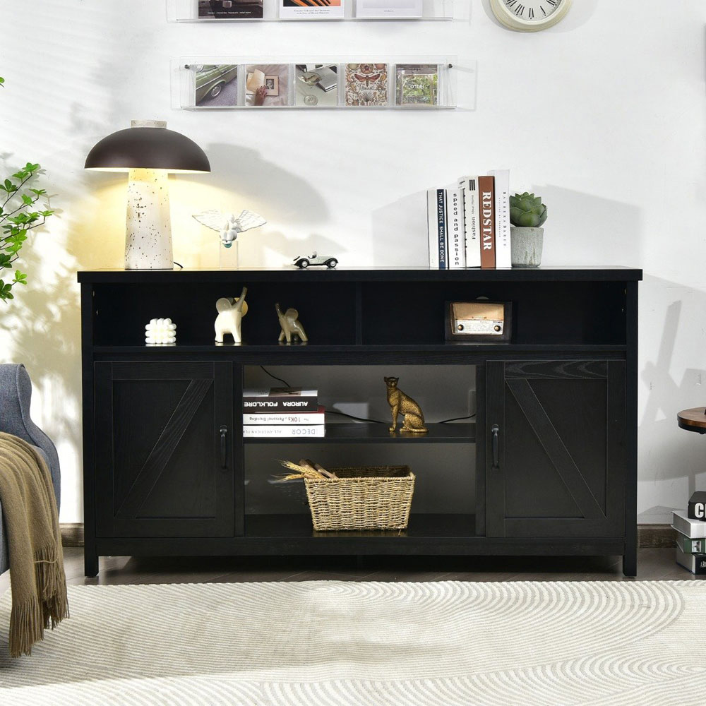 Costway Modern Farmhouse 2 Door Black TV Unit Image 5