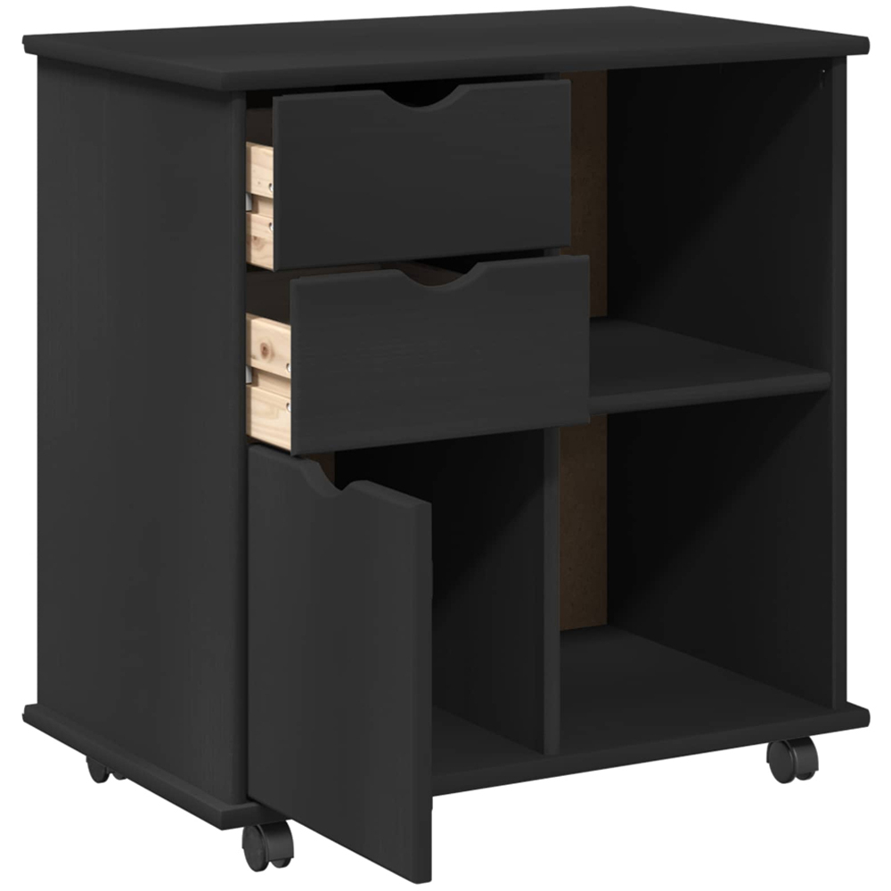vidaXL Single Door 2 Drawer 2 Shelf Black Rolling Storage Cabinet Image 4