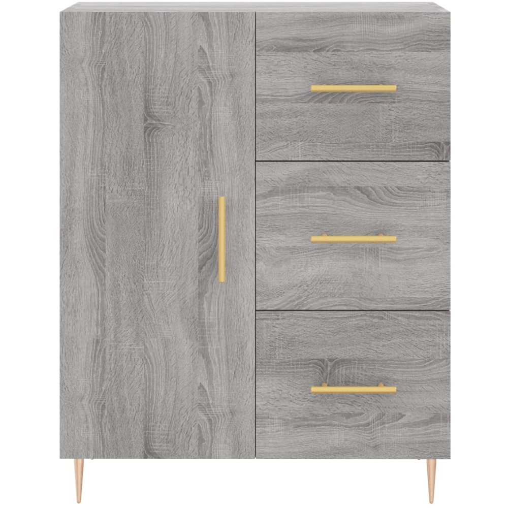 vidaXL 3 Glass and Wood Door 3 Drawer Grey Sonoma Highboard with Gold Handle Image 8