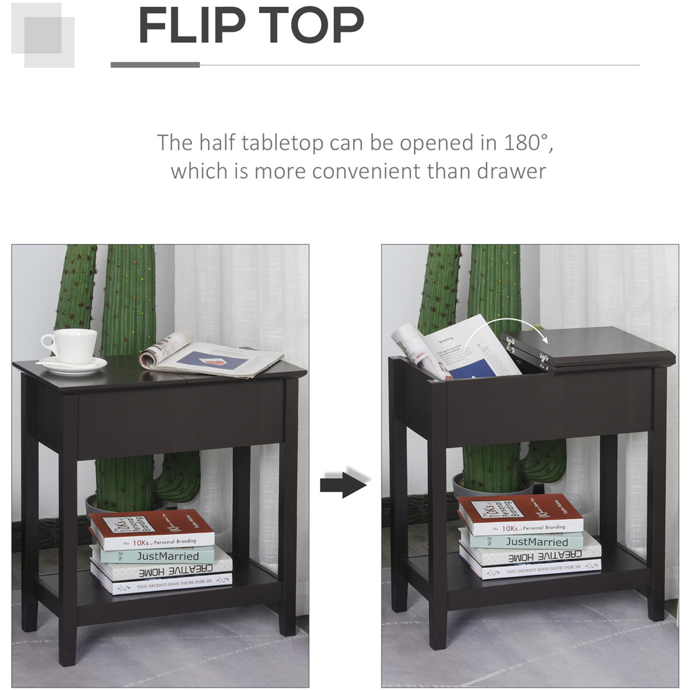 Portland Single Shelf Dark Coffee Flip Top Narrow Side Table Image 8
