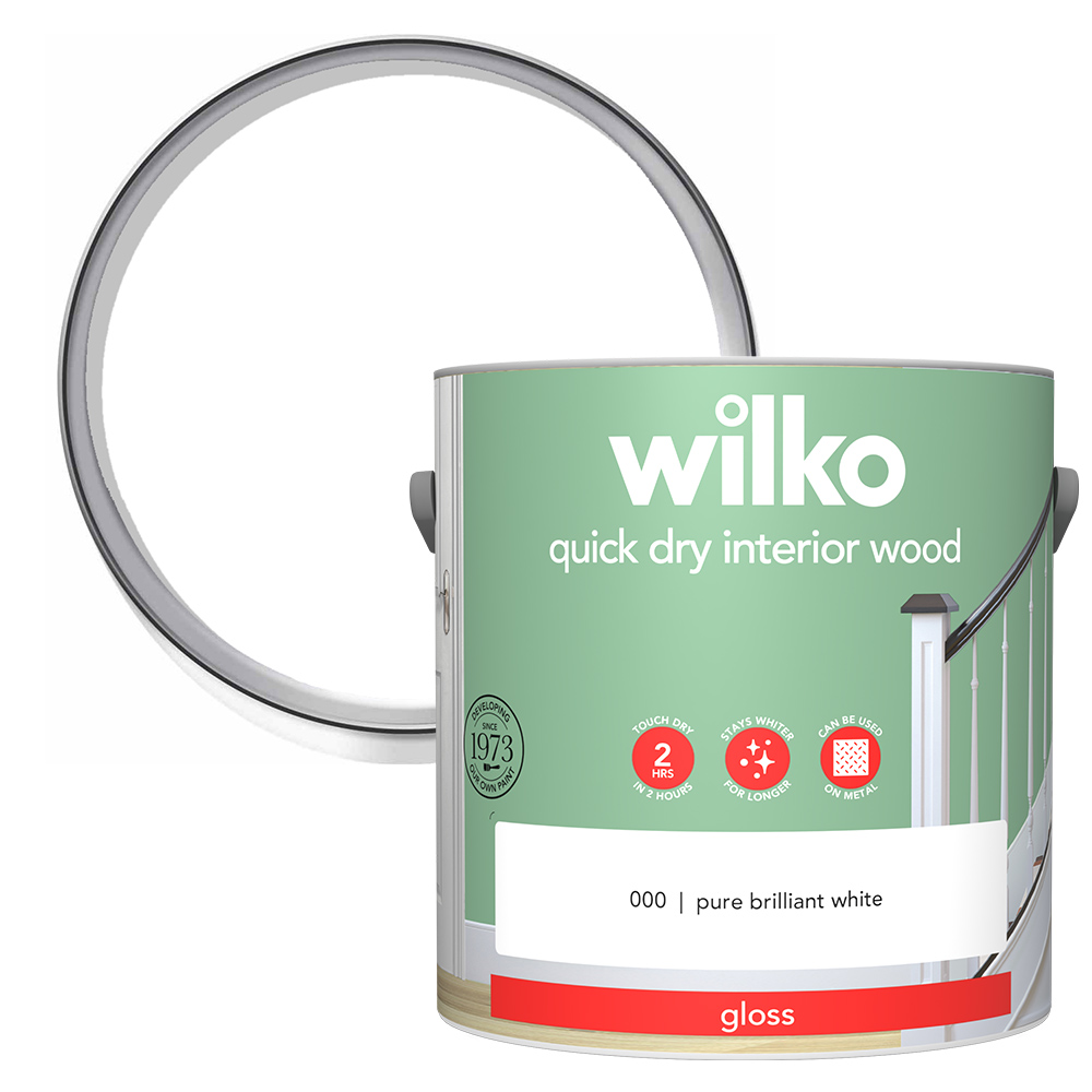 Wilko Interior Wood Pure Brilliant White Gloss Quick Dry Paint 2.5L Wilko