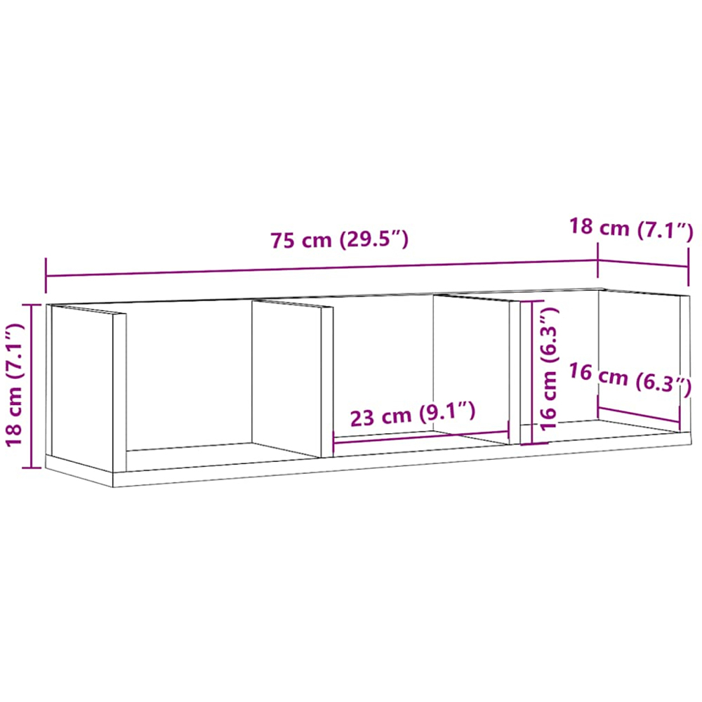 vidaXL 3 Shelf Old Wood CD Wall Shelf  Image 8