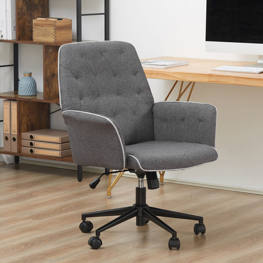 Portland Dark Grey Tufted Swivel Office Desk Chair Image 1