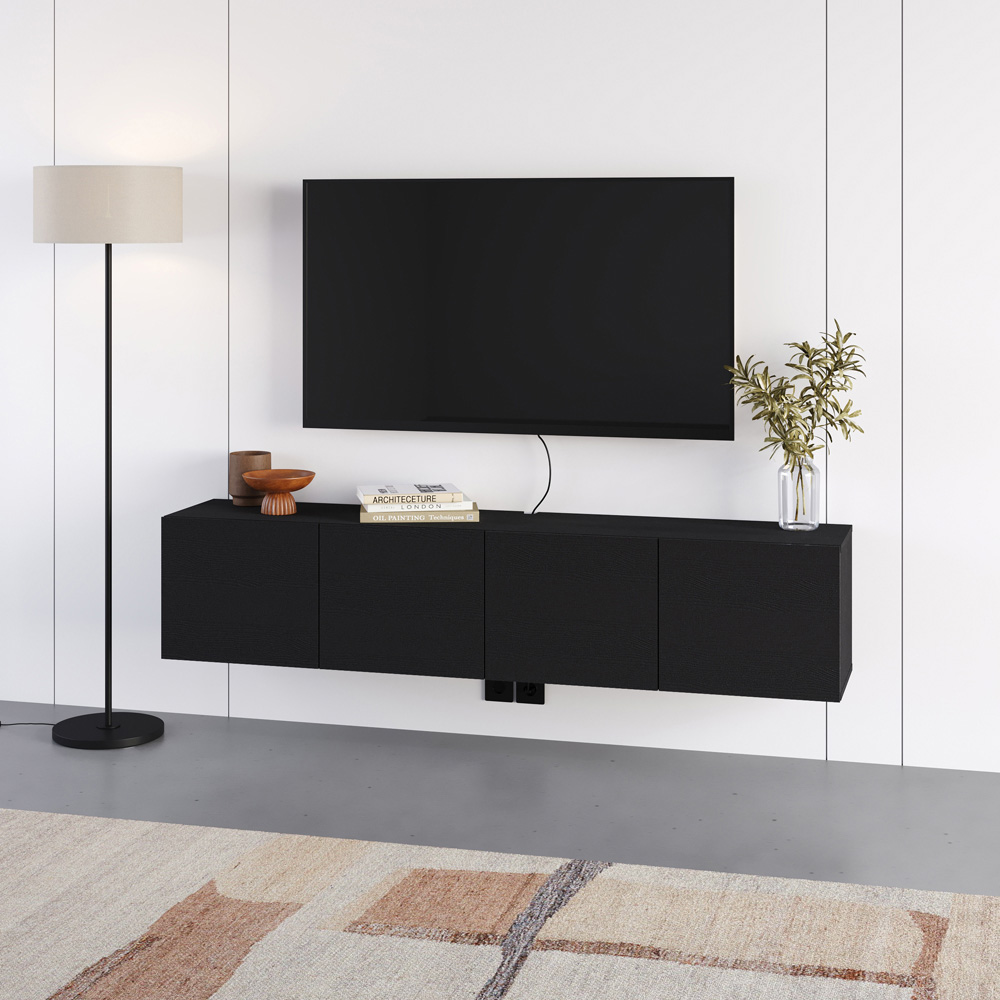 Decortie Combe 4 Door Black Wood Wall-Mounted TV Unit Image 5