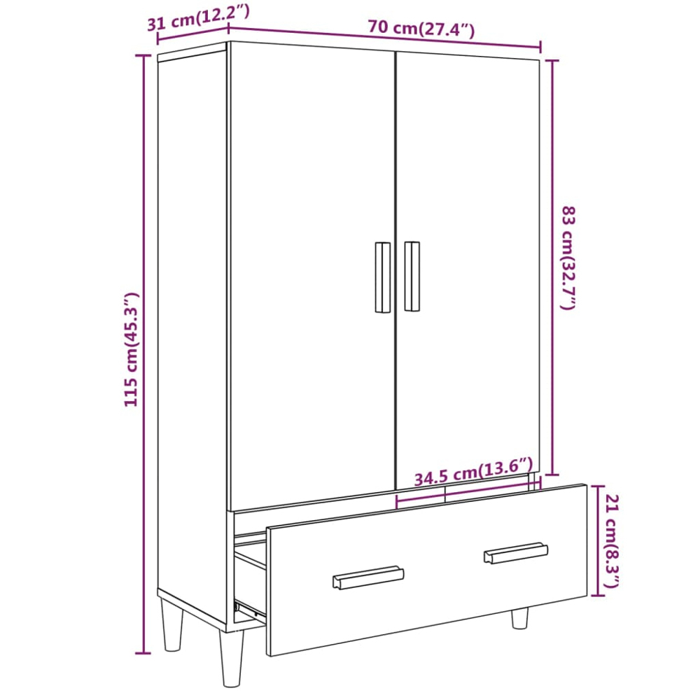 vidaXL 2 Door Single Drawer Grey Sonoma Highboard Image 9