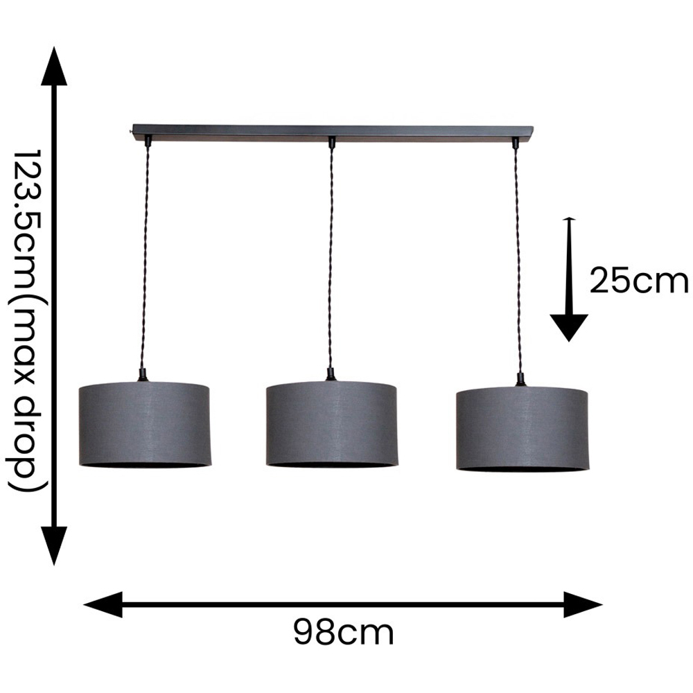 ValueLights Reni Charcoal Drum Shade 3 Drop Bar Matte Black Diner LED Ceiling Light Image 7