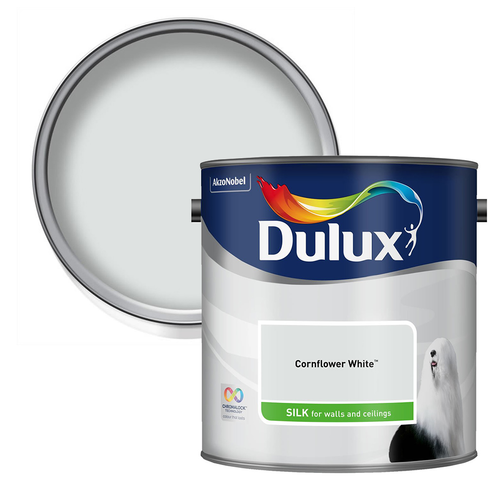 Dulux Walls & Ceilings Cornflower White Silk Emulsion Paint 2.5L Image 1