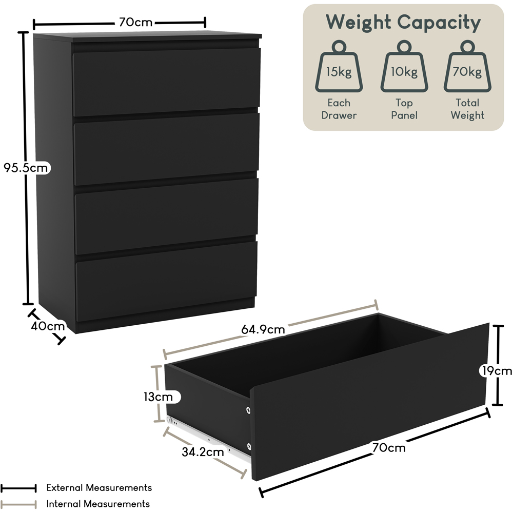 VIDA DESIGNS Denver 4 Drawer Black Chest of Drawers Image 9