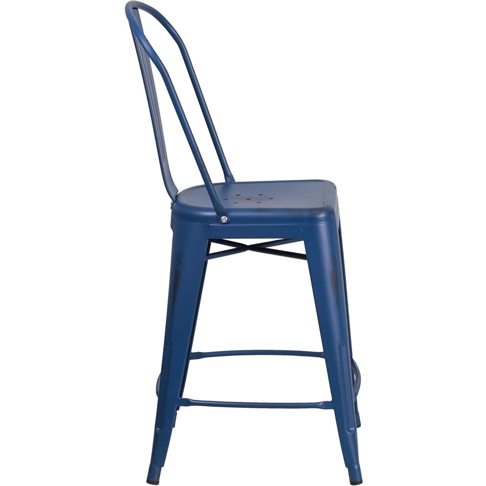 FWStyle Antique Blue Steel Bar Stools Set of 4 Image 3