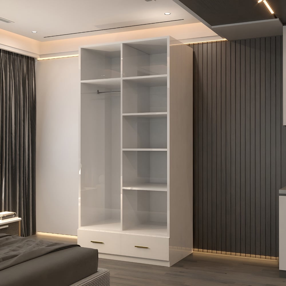 Sliding Wardrobes 4U XD4 2 Door 2 Drawer White High Gloss Gold Handle Mirror Wardrobe Image 4