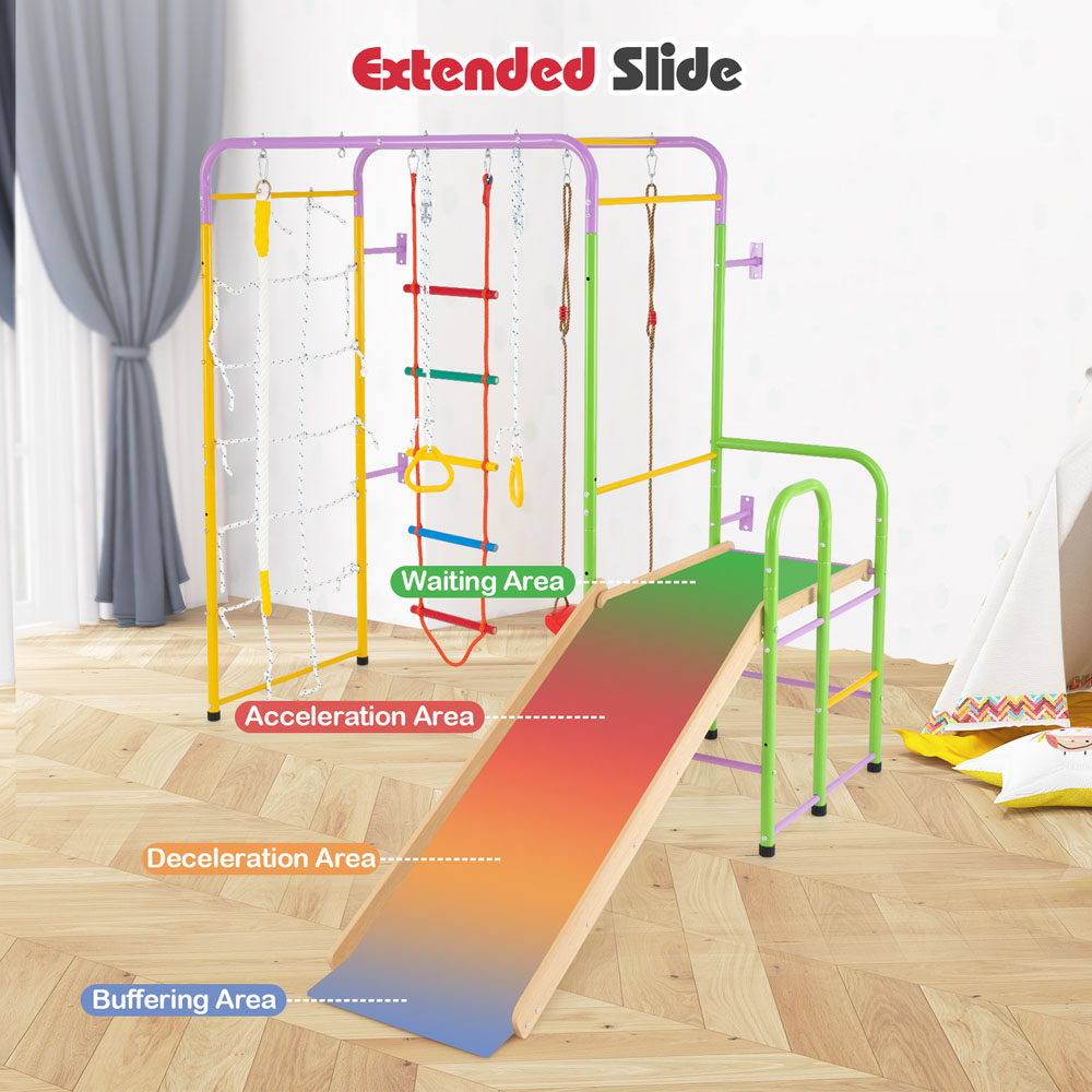 Costway Colourful 8-in-1 Indoor Jungle Gym Metal Climbing Play Set Image 5