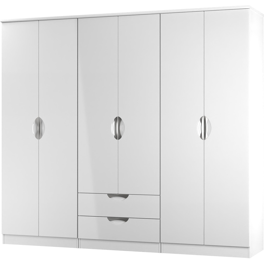 Crowndale Camden 6 Door 2 Drawer White Gloss and White Wardrobe Ready Assembled Image 3