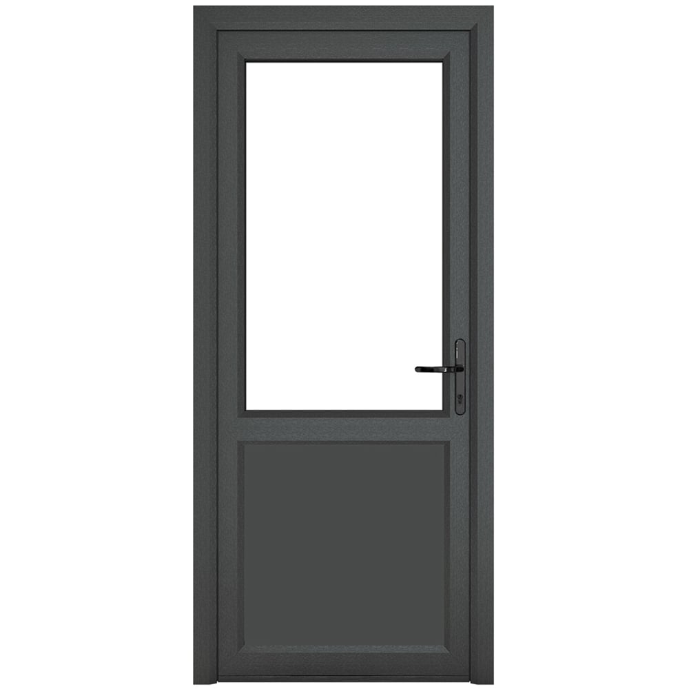 Crystal uPVC Double Glazed Grey White Door Half Glass Half panel Left hand Clear Glass 840x2090mm Image 1