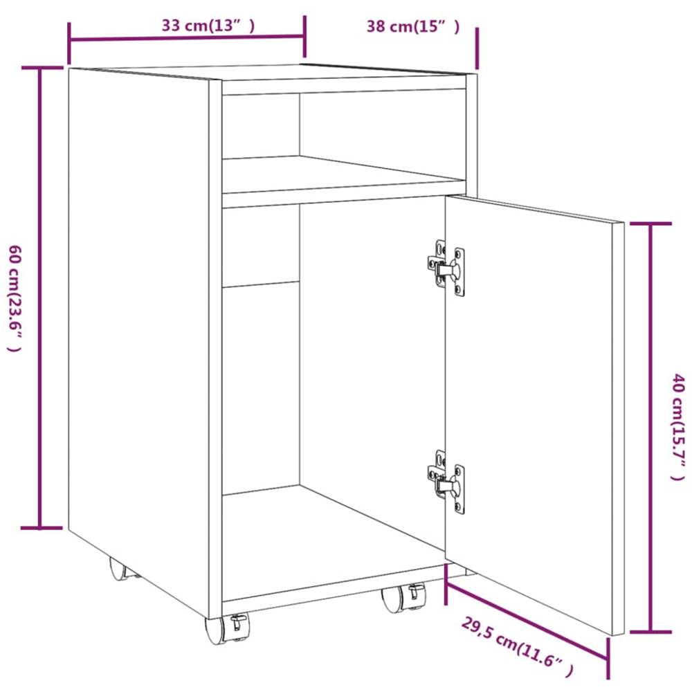 vidaXL Single Door Single Shelf Grey Sonoma Side Cabinet with Wheels Image 8