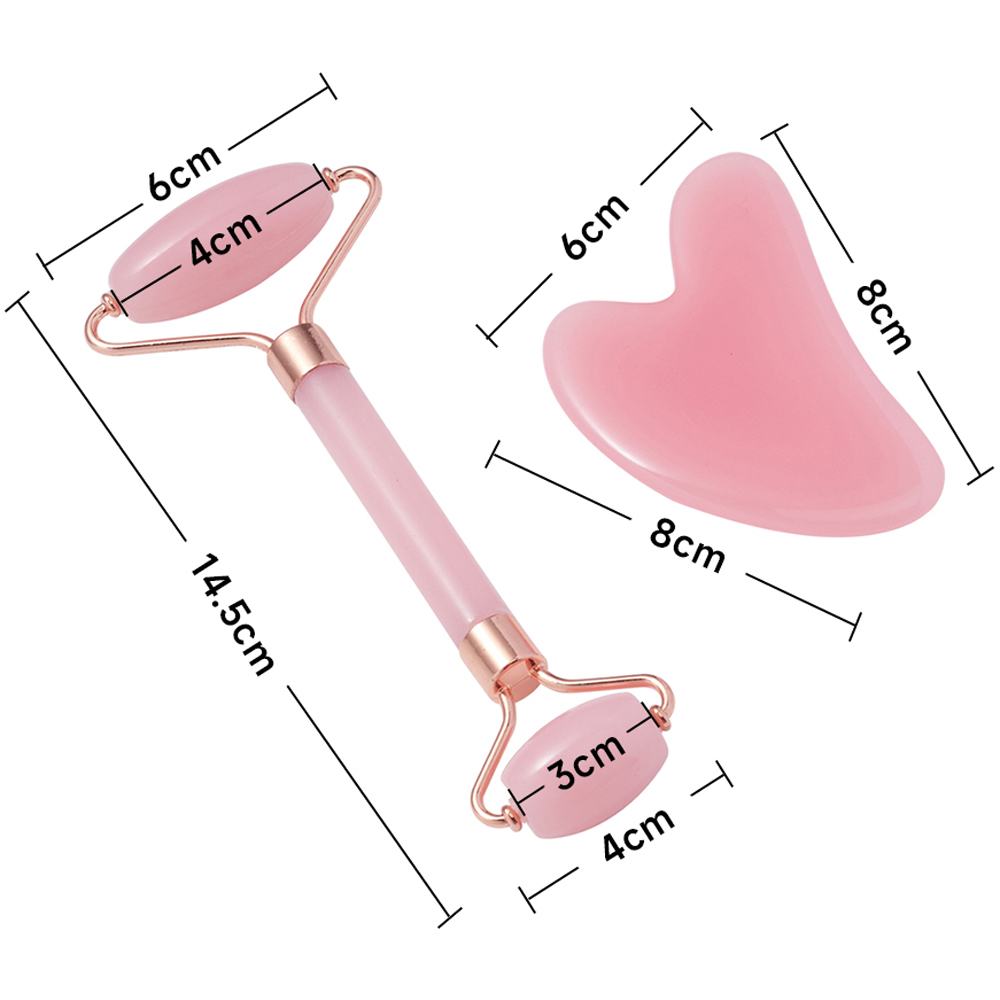 Living and Home Pink Face Roller and Gua Sha Stone Tool Set Image 8