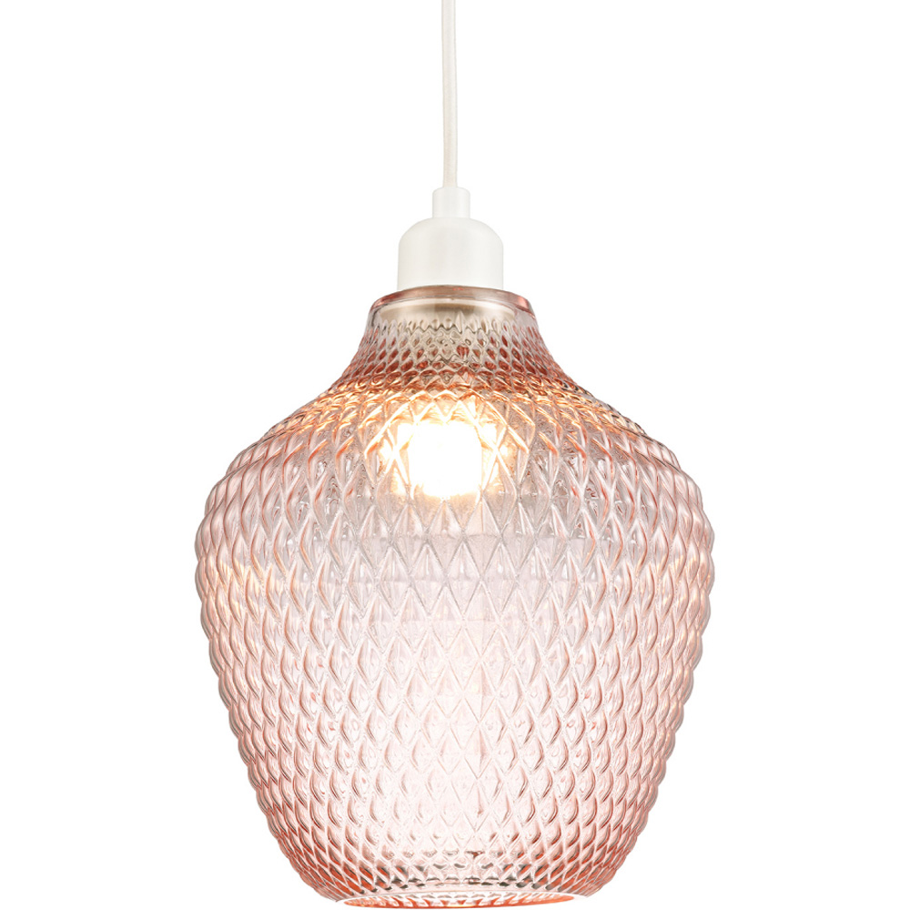 Happy Homewares Soft Blush Pink Curvy Diamond Etched Glass Pendant Shade Image 3
