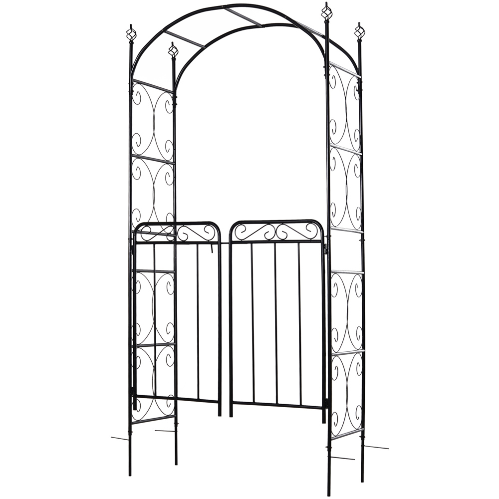 Outsunny Antique Black Metal Garden Arch with Gate Image 2