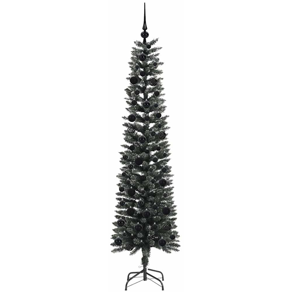 vidaXL Pre-Lit Black Baubles Green Artificial Christmas Tree 6ft Image 4