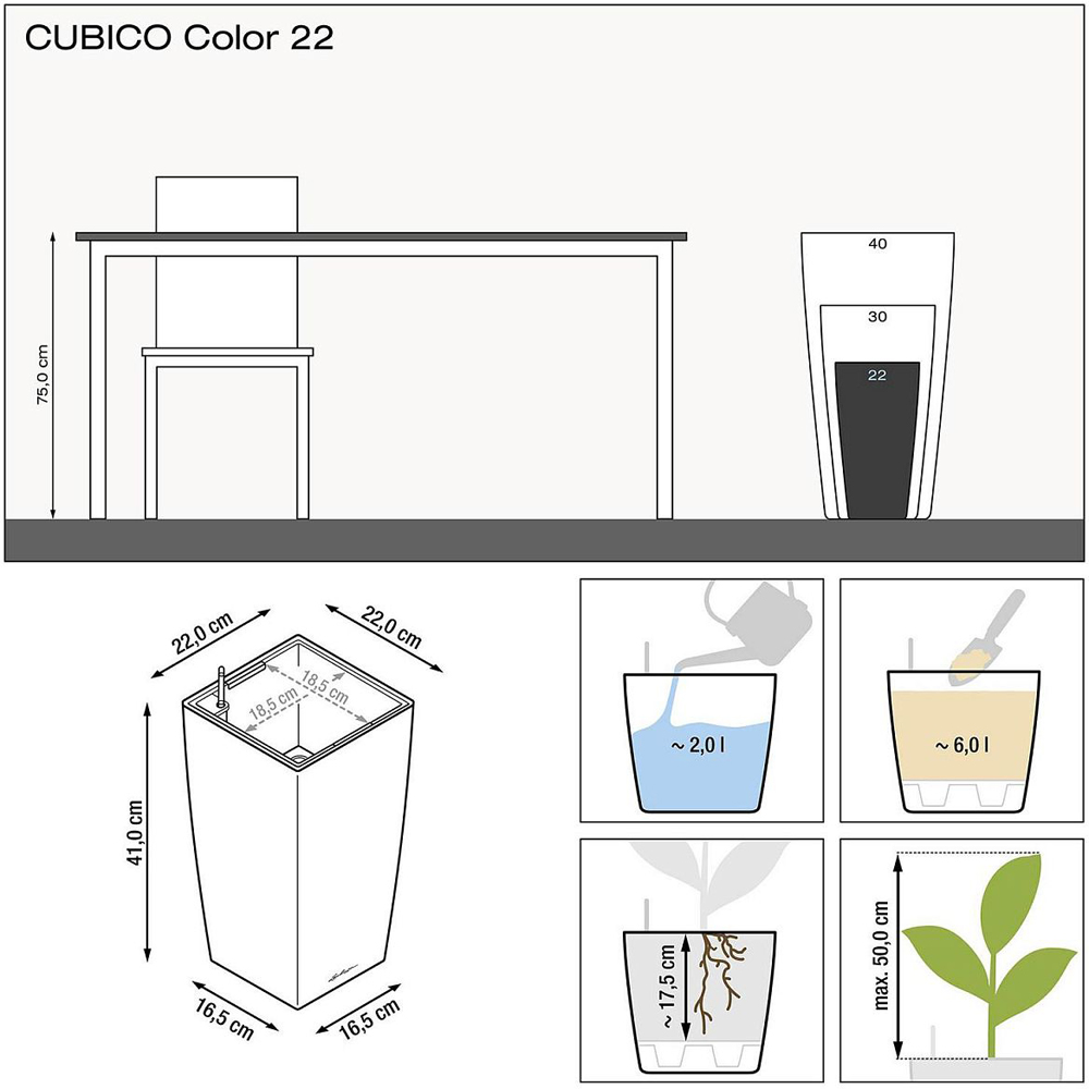 Lechuza Cubico Slate Poly-Resin Self-Watering Planter 41cm 2 Pack Image 8