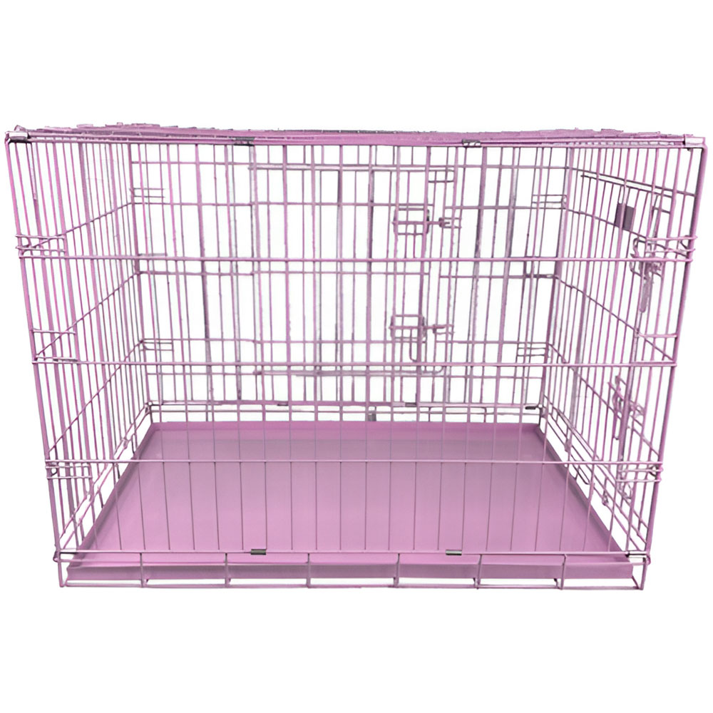 HugglePets Medium Pink Dog Cage with Metal Tray 76cm Image 3