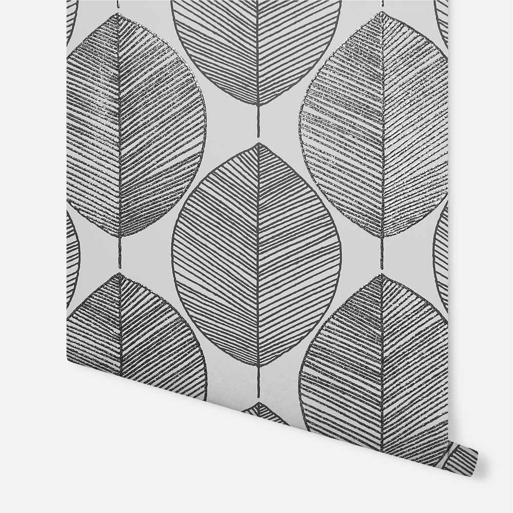 Arthouse Scandi Leaf Black and White Wallpaper Image 3