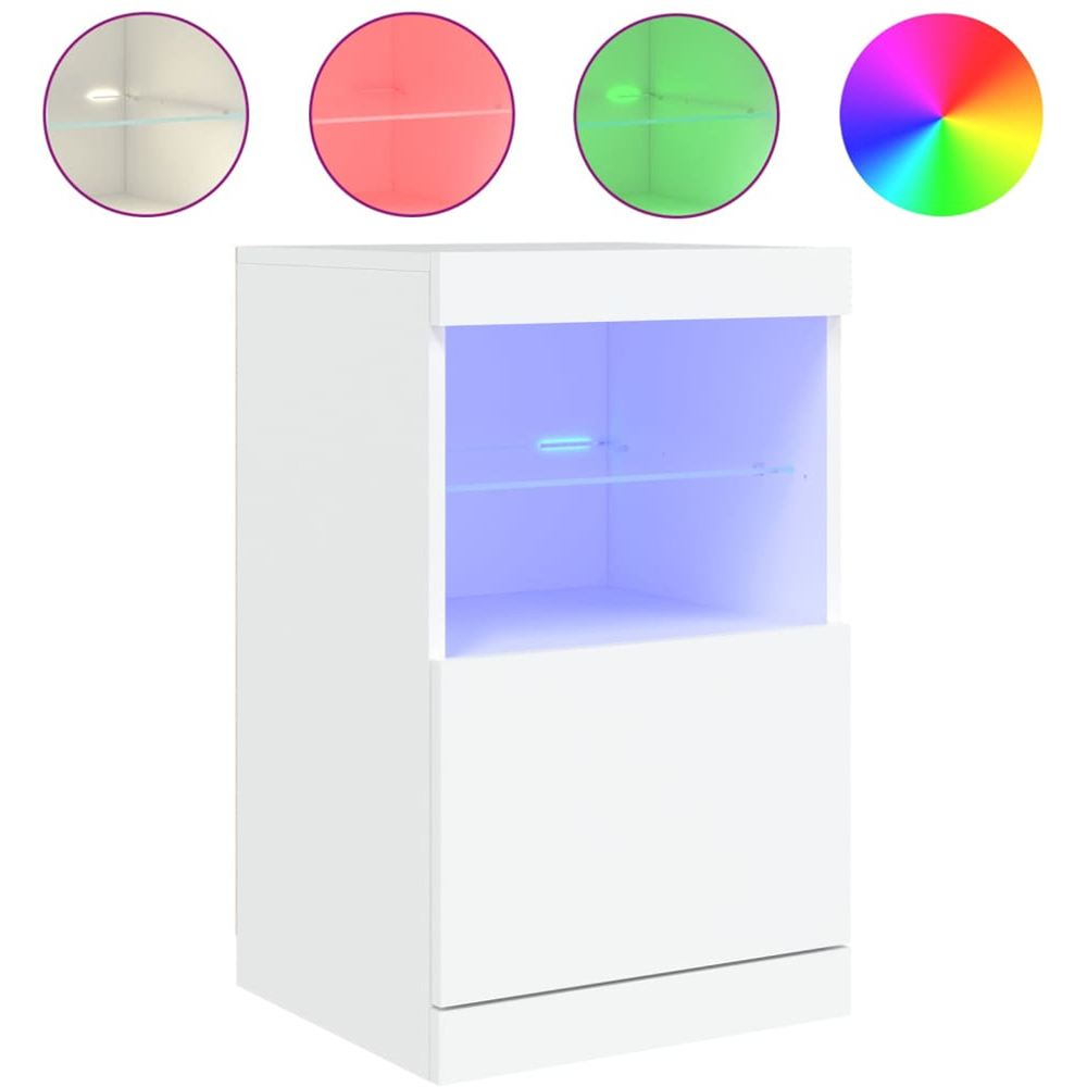 vidaXL Single Door 2 Shelf White LED Sideboard Image 3