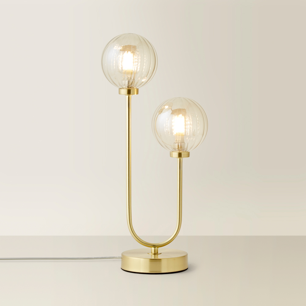 ValueLights Chessy 2 Way Ribbed Glass Globe Gold Stem LED Table Lamp Image 5